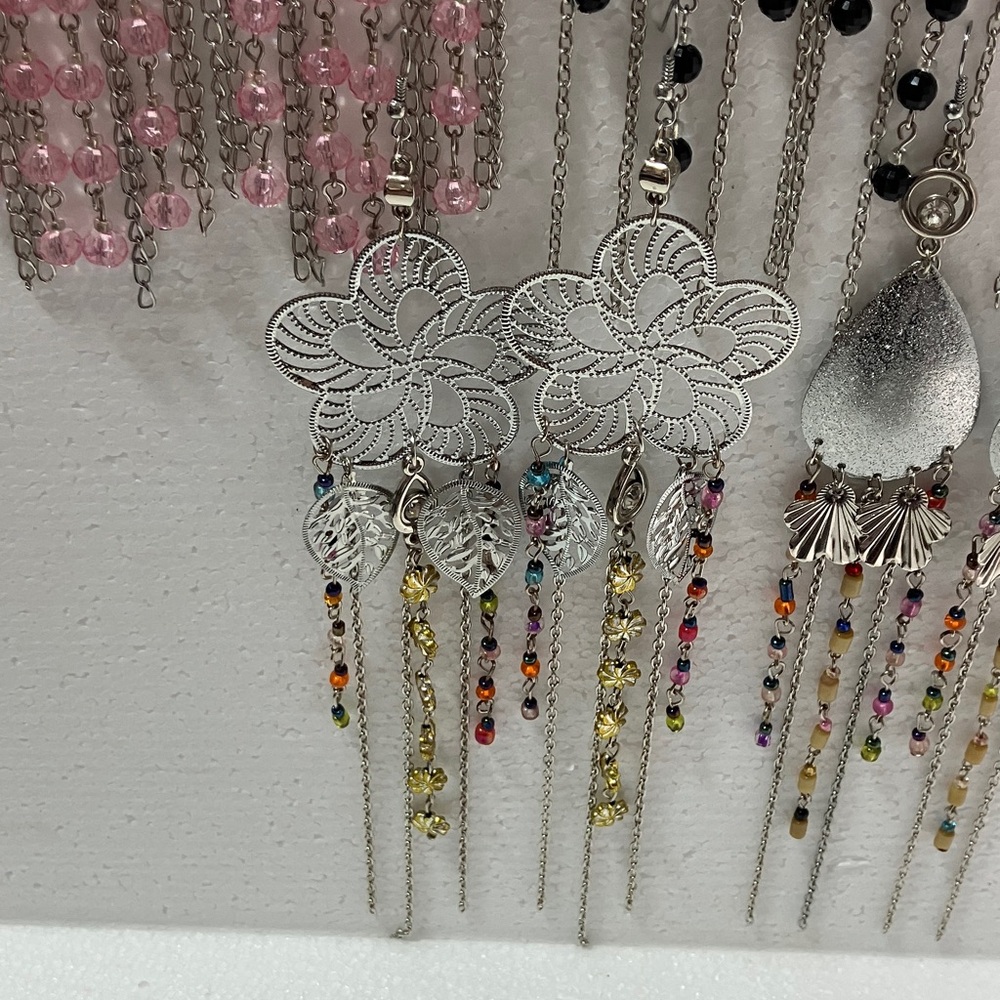 Bundle of 8 sets dangle/chandelier Silver beaded earrings large shiny easy match - Picture 10 of 10